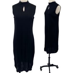 Misook Knit Dress Sleeveless Keyhole Mock Neck Midi Knee Length Black Womens S